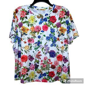Women’s White Floral Print Short Sleeve Tee